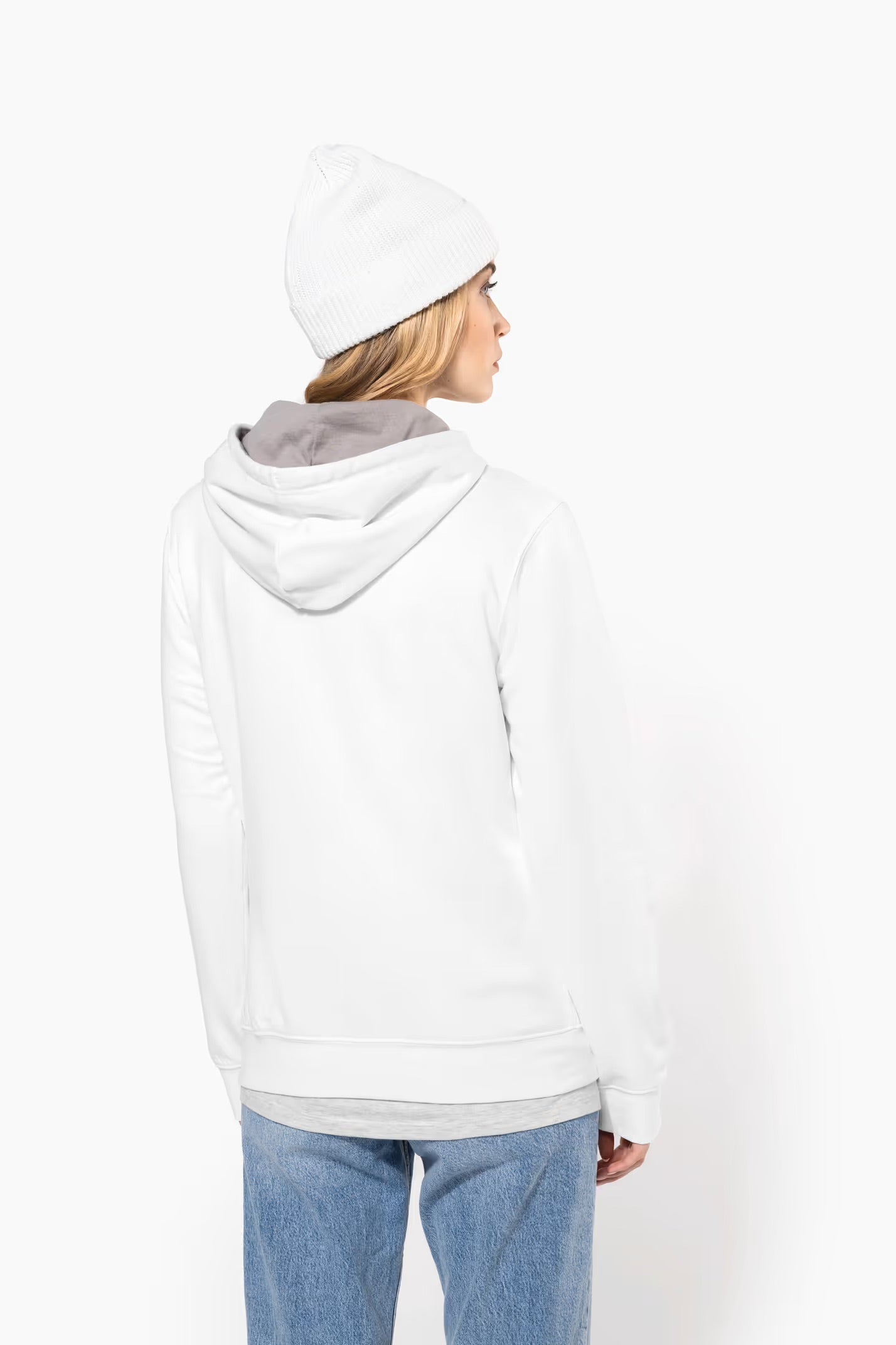 K465 - Sweat-shirt capuche contrastée femme