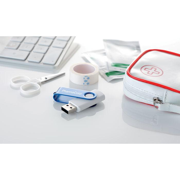 MO1102i - Clé USB rotative avec corps blanc doux au toucher et capuchon métallique coloré - Ak. Custom Clothting Solutions
