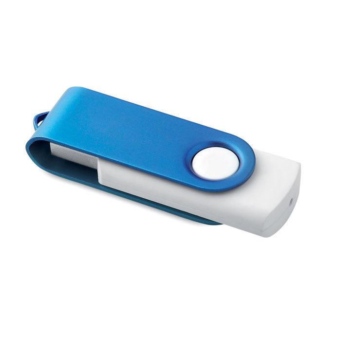 MO1102i - Clé USB rotative avec corps blanc doux au toucher et capuchon métallique coloré - Ak. Custom Clothting Solutions