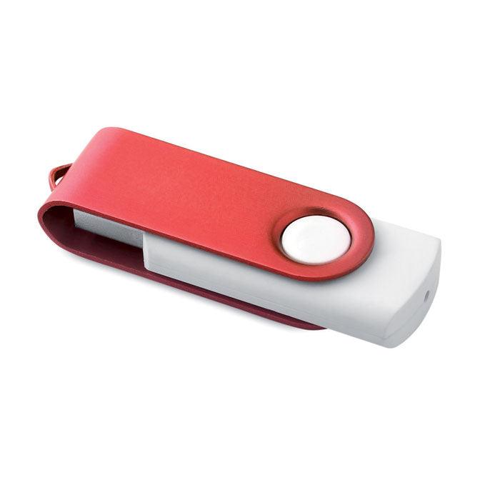 MO1102i - Clé USB rotative avec corps blanc doux au toucher et capuchon métallique coloré - Ak. Custom Clothting Solutions