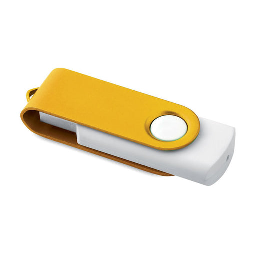 MO1102i - Clé USB rotative avec corps blanc doux au toucher et capuchon métallique coloré