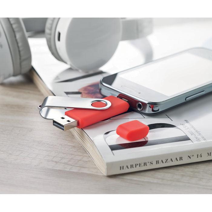 MO6001 - Clé USB A + Micro USB pivotante en plastique de couleur - Ak. Custom Clothting Solutions