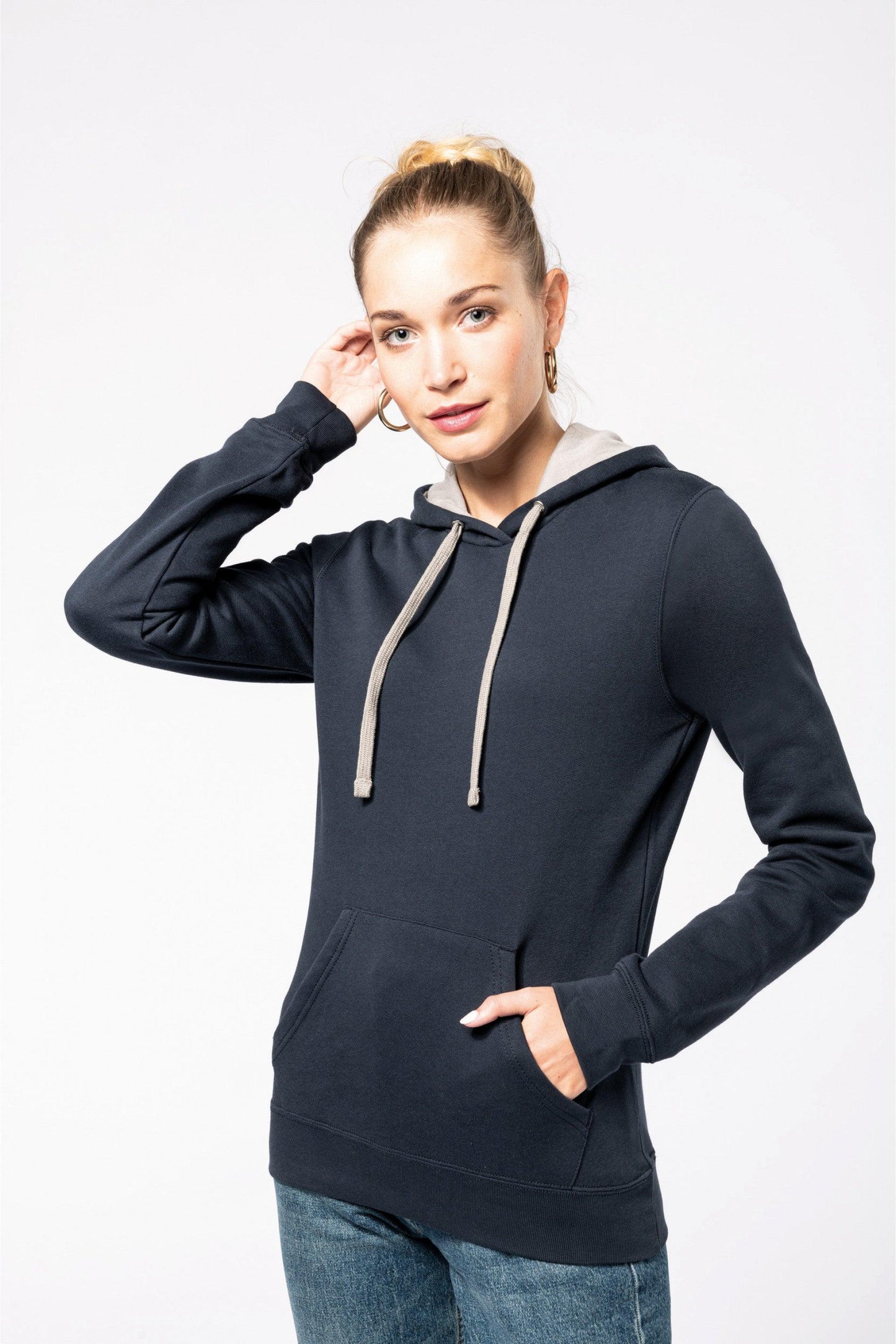 K465 - Sweat-shirt capuche contrastée femme - Ak. Custom Clothting Solutions