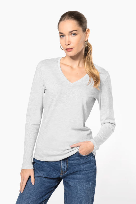 K382 - T-shirt col V manches longues femme