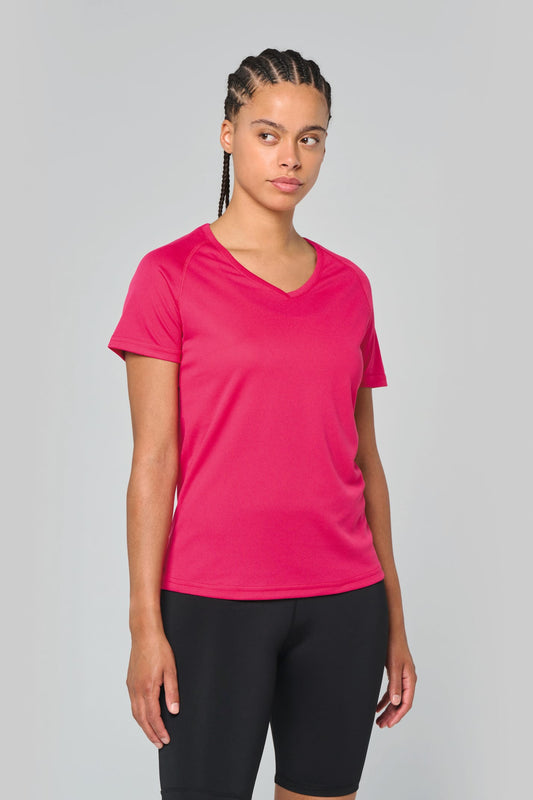 PA477 - T-shirt de sport manches courtes col v femme