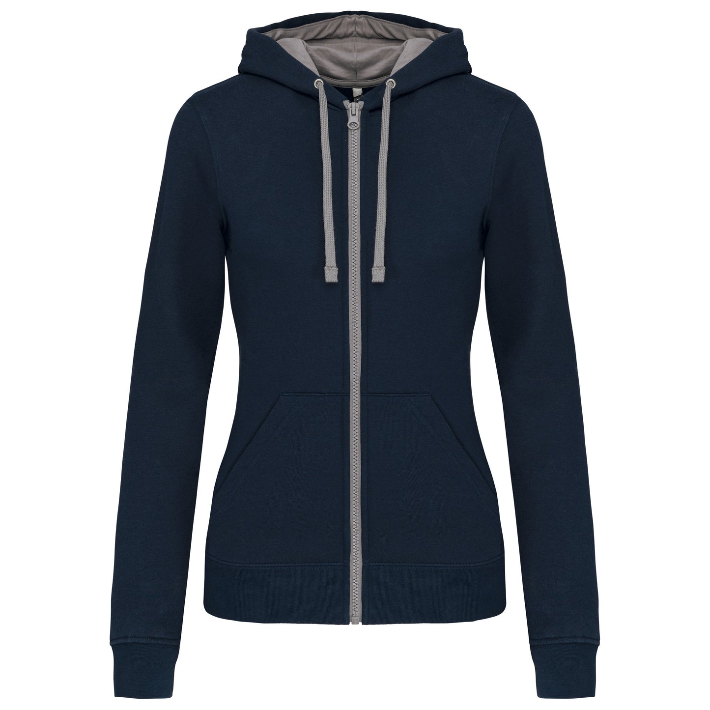 K467 - Sweat-shirt zippé capuche contrastée femme