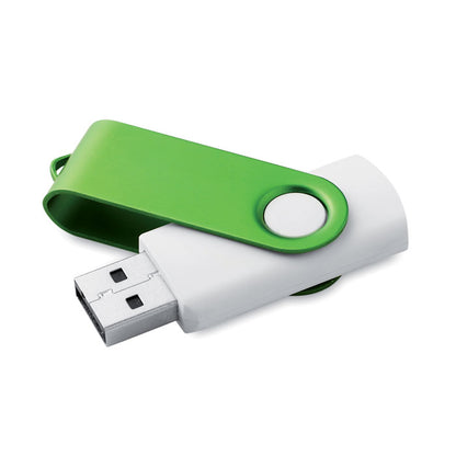 MO1102i - Clé USB rotative avec corps blanc doux au toucher et capuchon métallique coloré