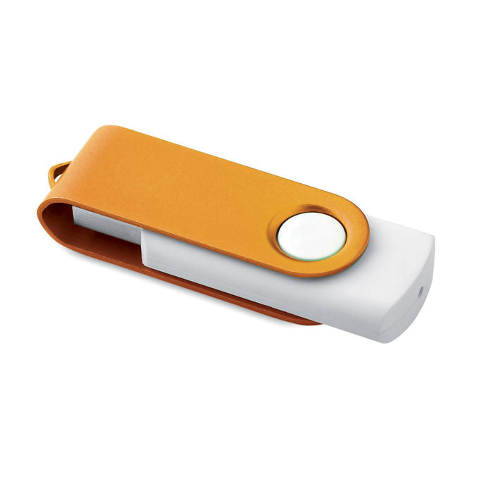 MO1102i - Clé USB rotative avec corps blanc doux au toucher et capuchon métallique coloré