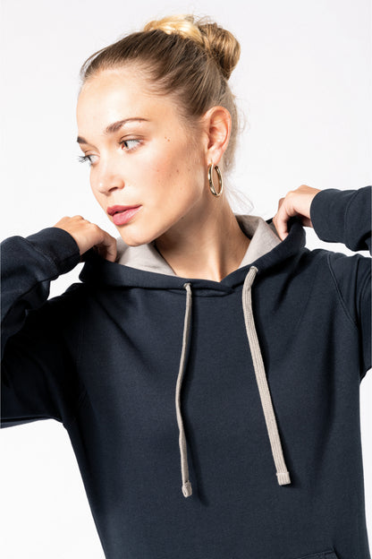 K465 - Sweat-shirt capuche contrastée femme
