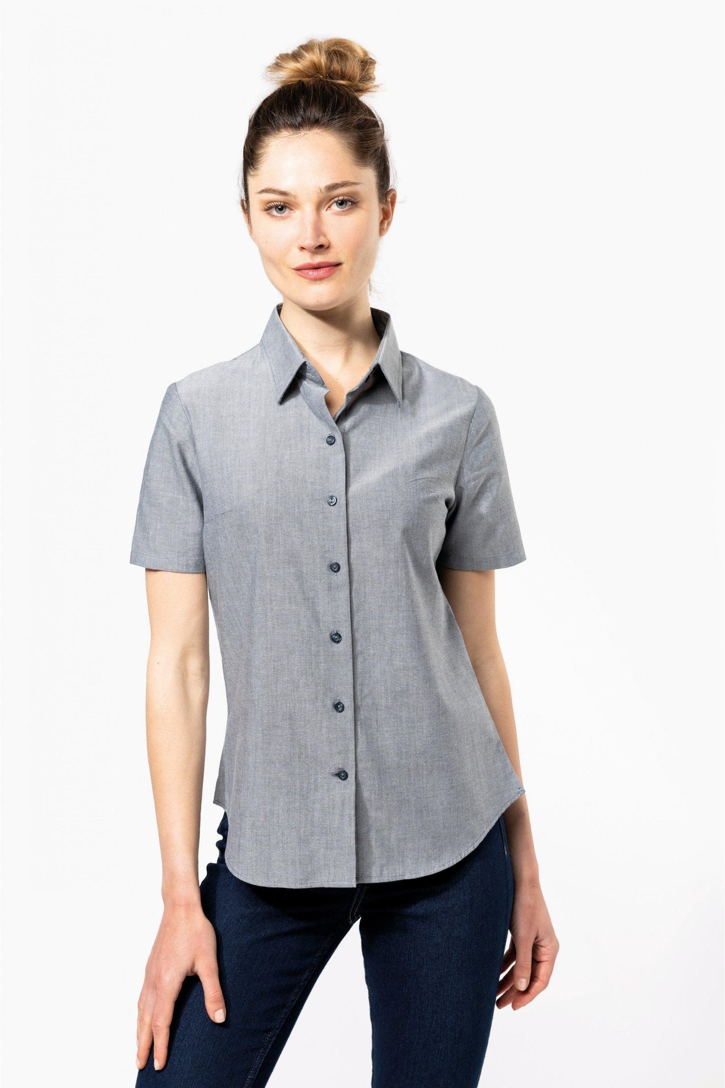 K536 - Chemise Oxford manches courtes femme - Ak. Custom Clothting Solutions